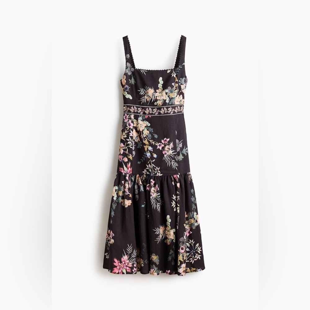 NWT H&M Linen-Blend Dress in Black/Floral - Picture 5 of 10